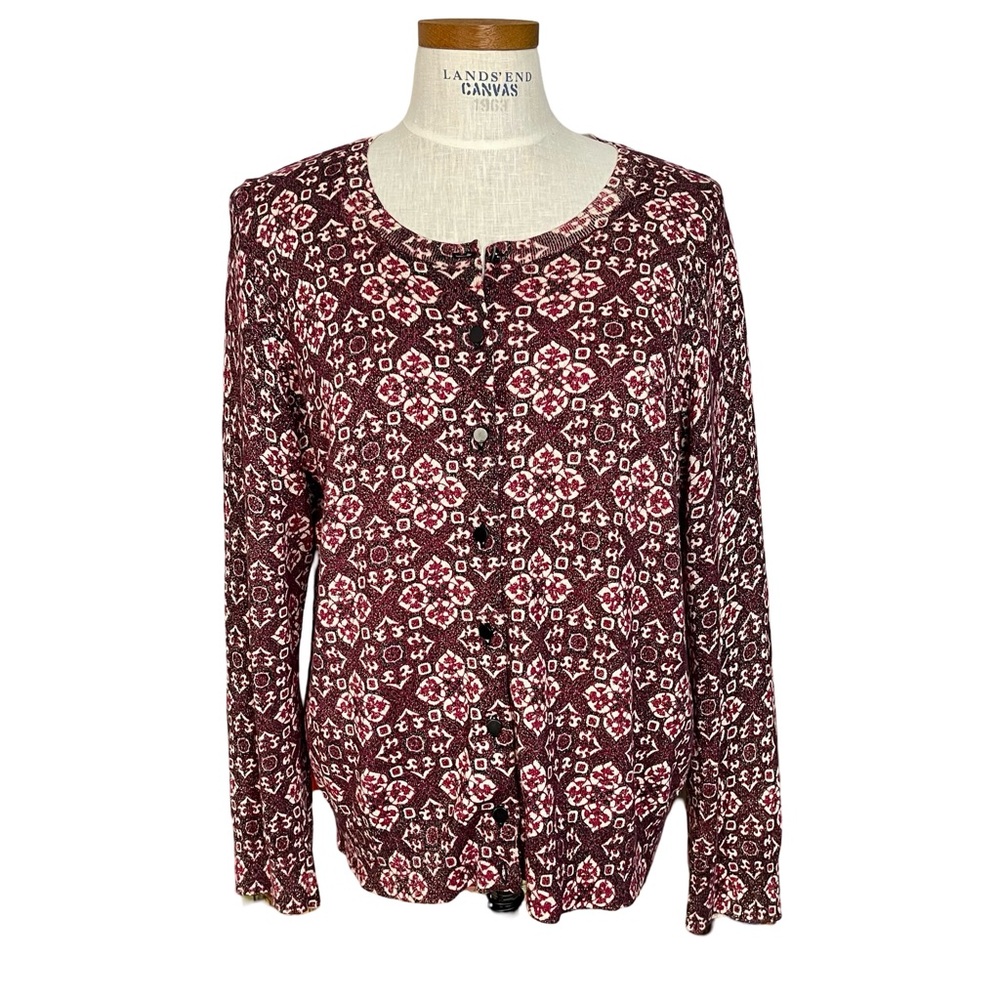 Talbots SzXL Burgundy Black Metallic Shimmer Long Sleeve Cardigan Sweater